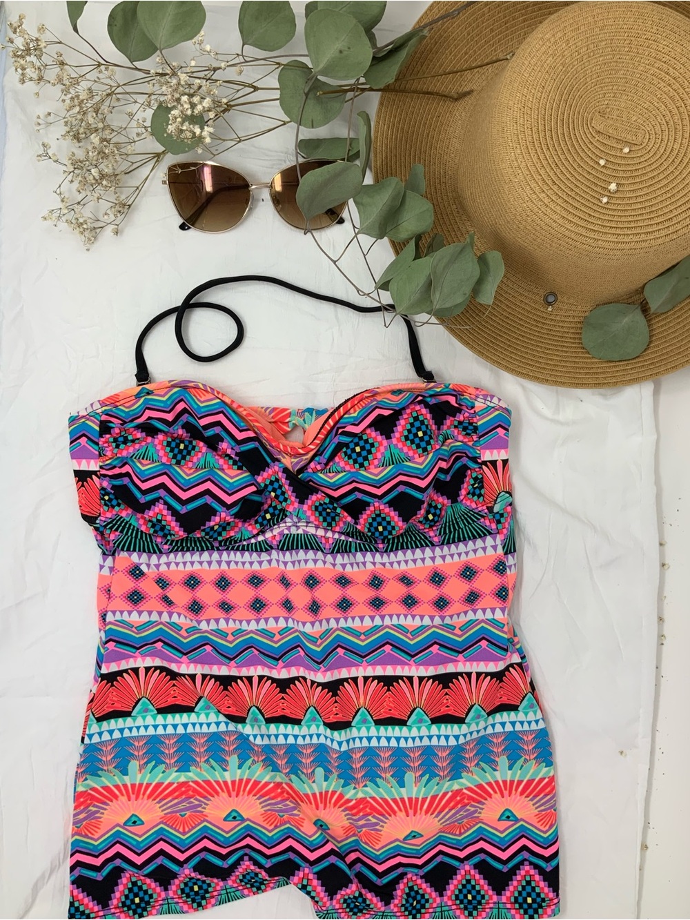 Hobie Multicolor Aztec-Print Bandeau Swim Tankini